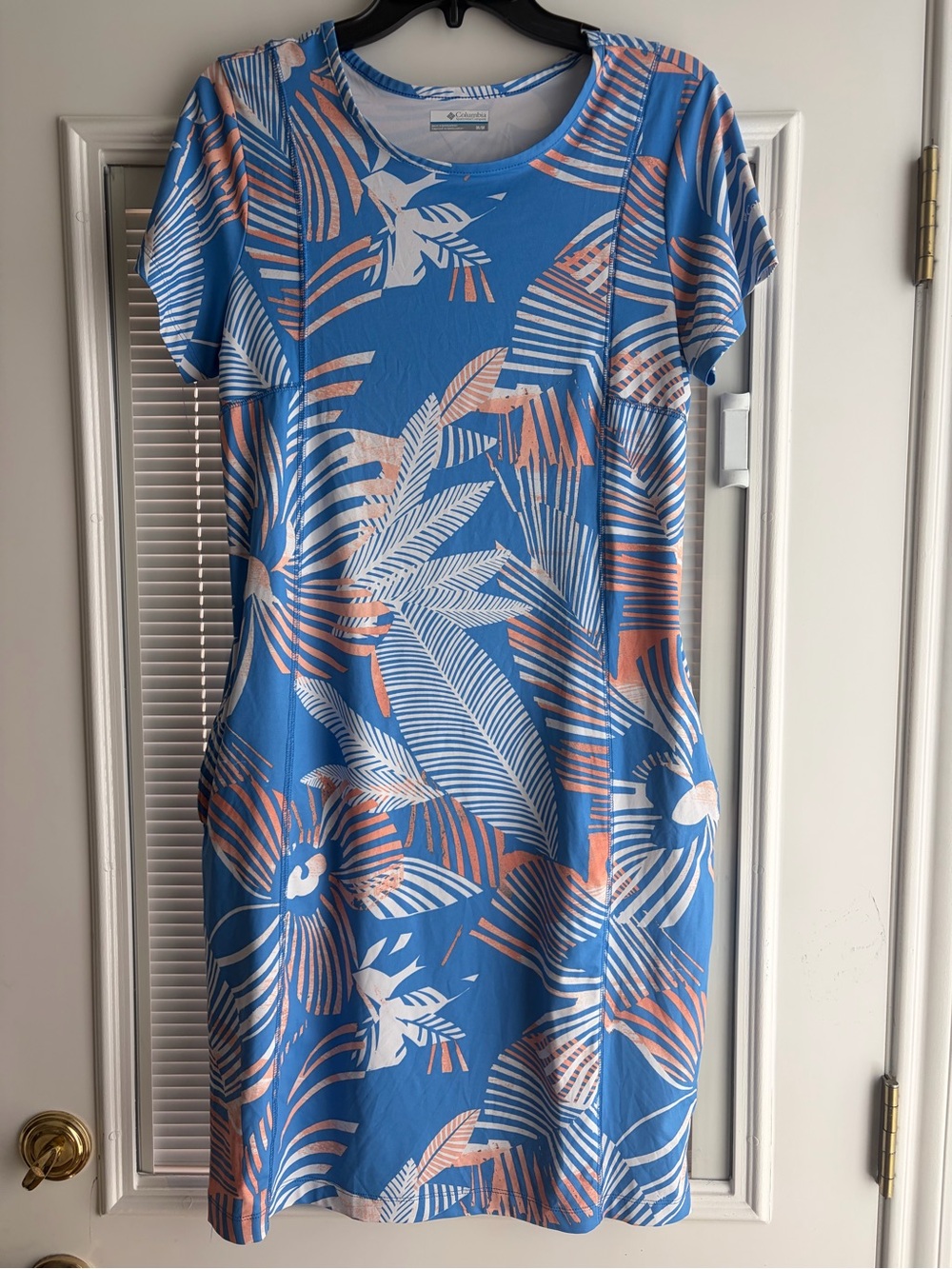 Columbia Blue Tropical Print Short Sleeve Dress